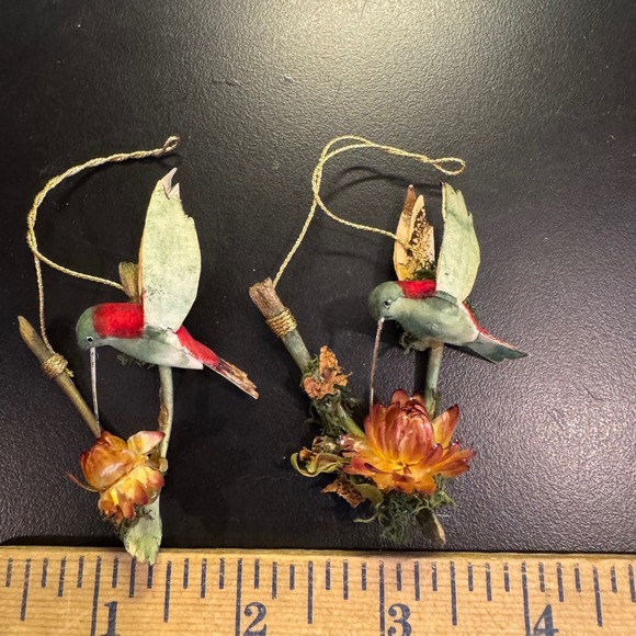 Other - Hummingbird Ornament Set 2 Small Green Red Dried‎ Flower Woodland Nature Decor